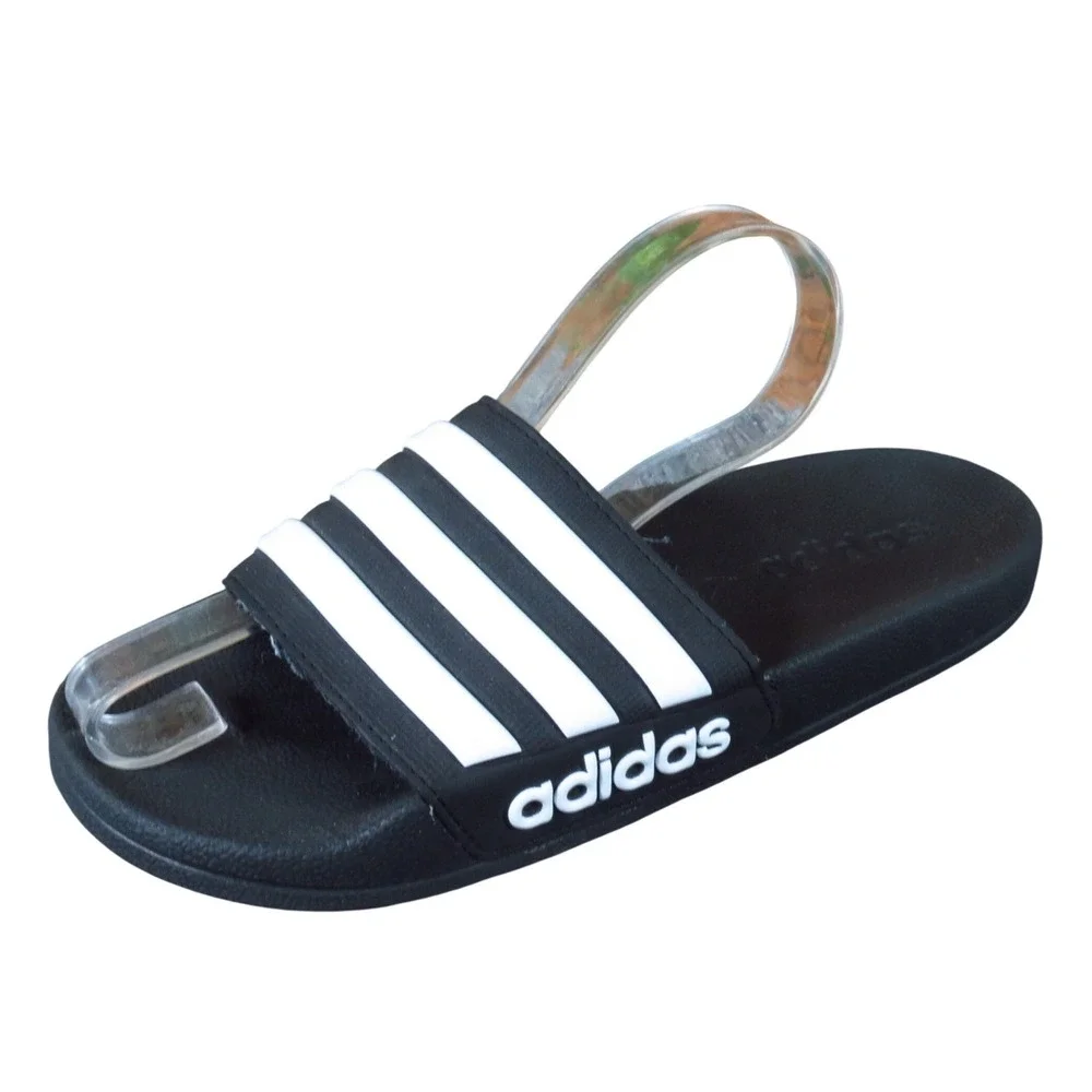 Adidas Adilette Shower Kids Slides Size 4 Pool Gym Sandals Black White Synthetic